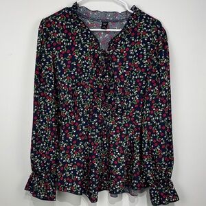 SHEIN Curve Navy Floral Long Sleeve Blouse. Size 2XL